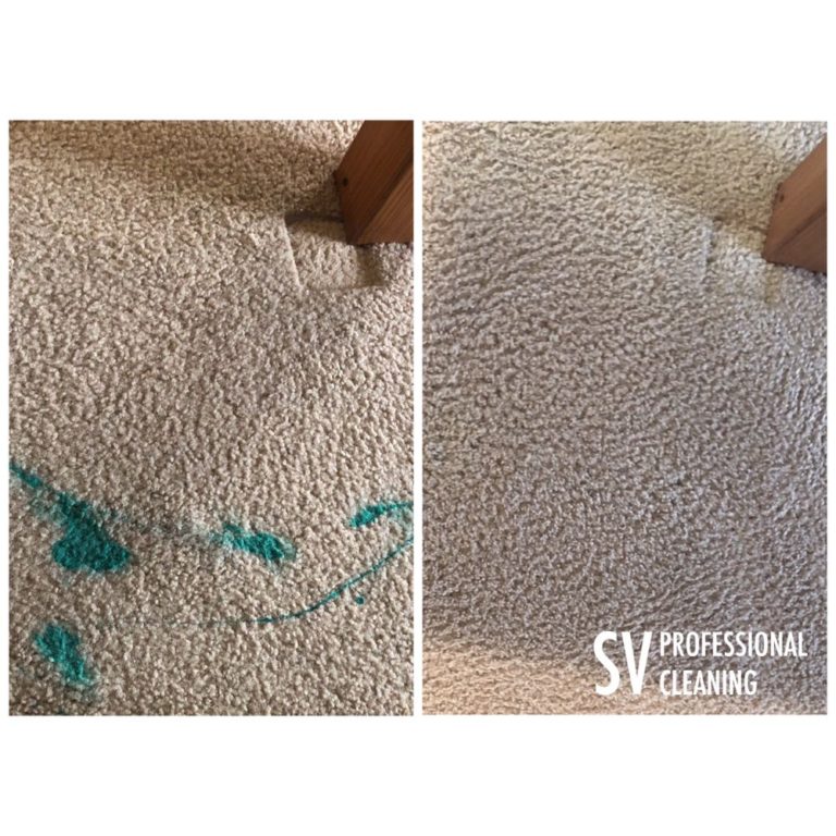before and after images of cleaning ink stains on carpet